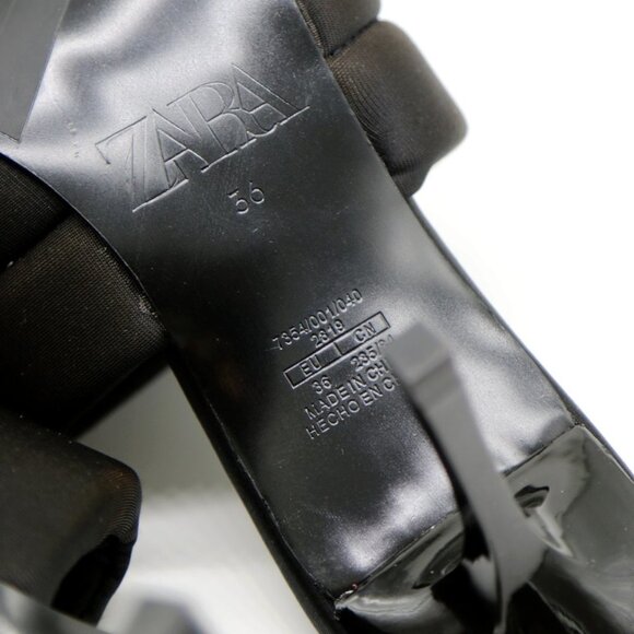 Zara Padded Quilted Slip On Slide Heel Mules Sandals 36 Black Square Toe Comfy - Picture 16 of 16